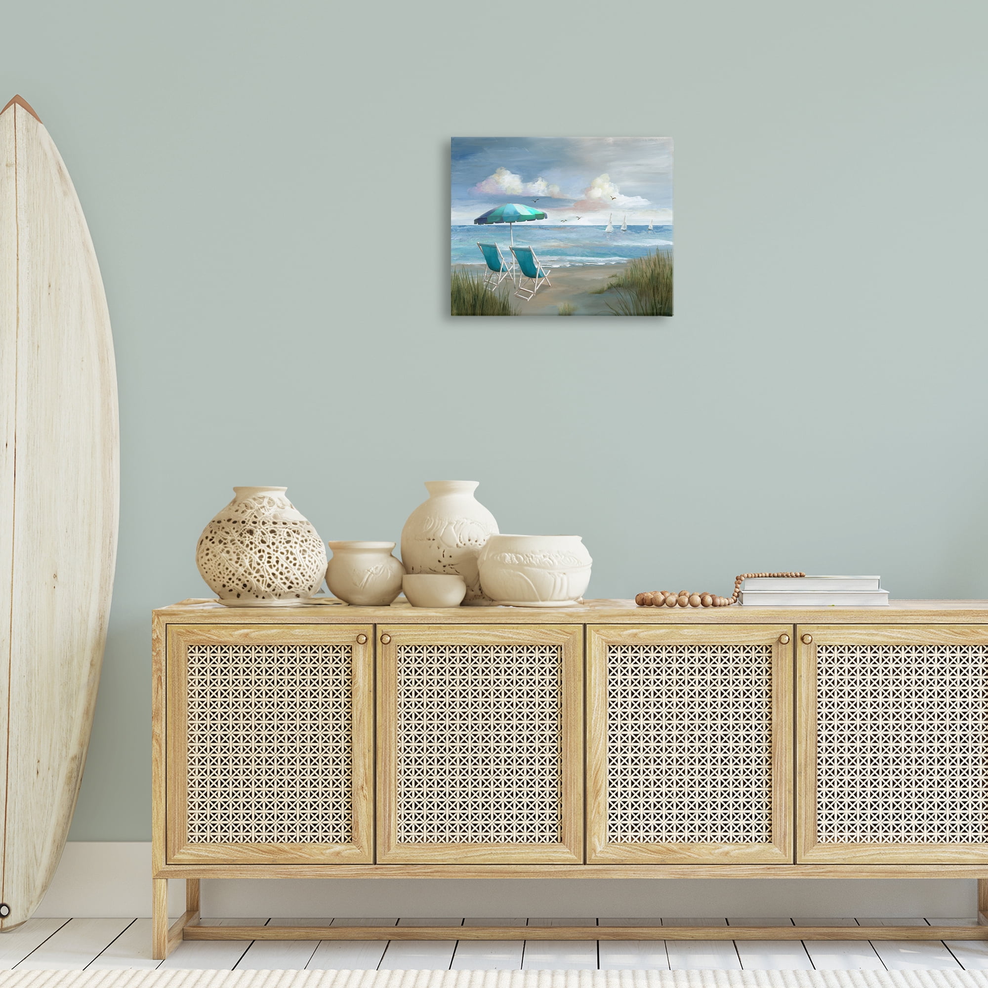 Stupell Industries Seagulls over Calm Beach Nautical & Beach Painting Wrapped Canvas Art Print Wall Art, 20 x 16