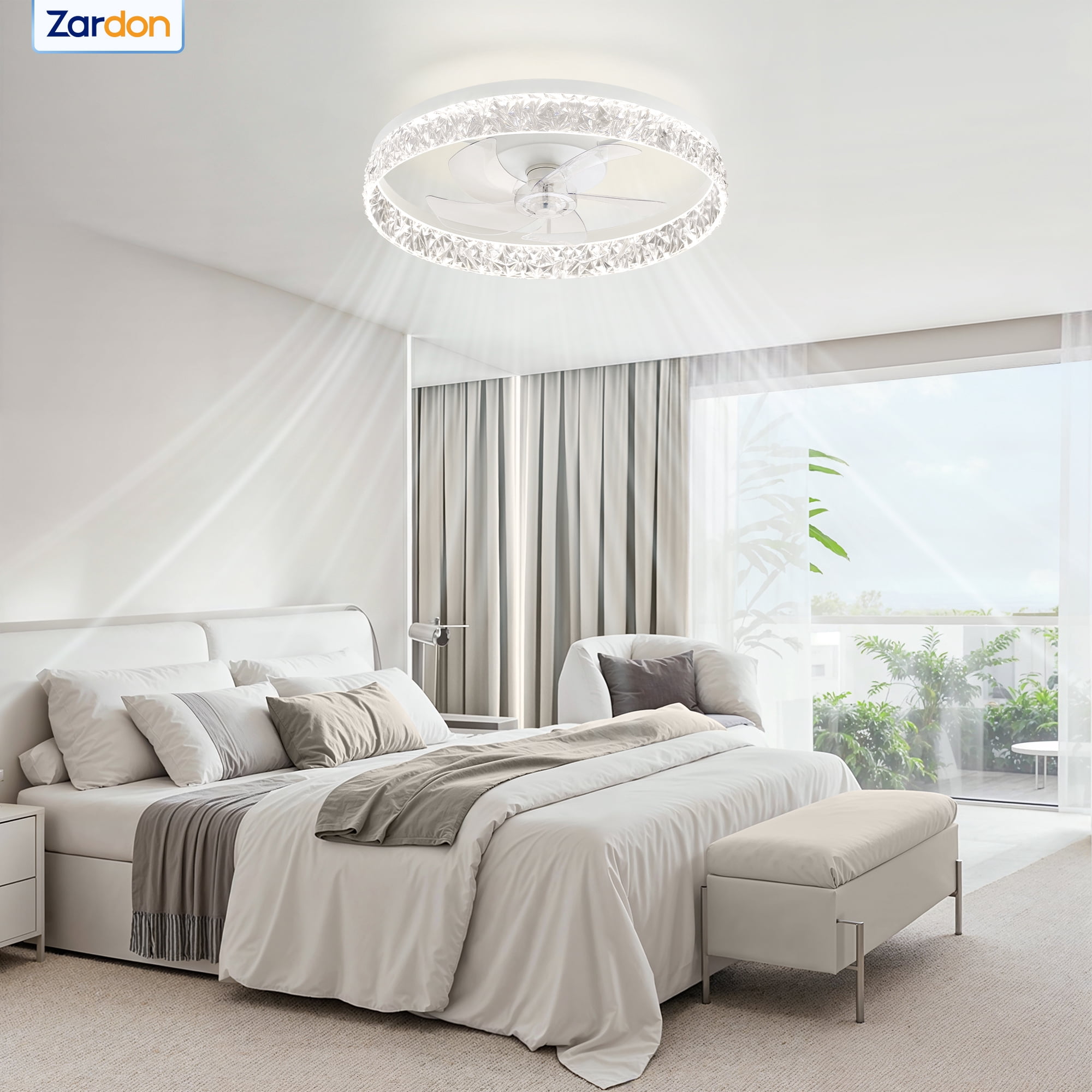 Zardon 22" Modern Ceiling Fan with Light Kit, Remote & App Control – Low Profile Ceiling Fan for for Bedrooms, Kitchens, Living Rooms-White
