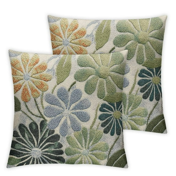 Sage Green Decorative Dahlia Pillow Covers Set of 2, Geometric Floral Elegant Gray Green White Decor Summer Farmhouse Throw Pillows Cushion Cases for Sofa Bed Decorations