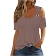 thumbnail image 2 of Up to 65% off Xunlbb Women's Fashion Clothing 2024 Women's Fashion Casual Solid Color Shoulder Leakage Short Sleeve Pullover Short Sleeve Top Womens Trendy Tops, S-2XL, 2 of 6