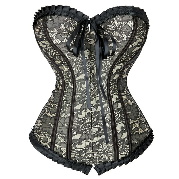 Gothic Corset Overbust Lace up Corset For Women Corsets Bustier Top Waist Training Beige 2XL