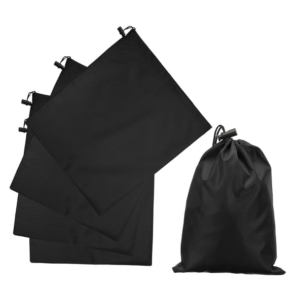 Uxcell 5Pcs 210D Polyester Drawstring Bag with Toggle, 14 x 16 Inch Waterproof Travel Storage Bag Foldable Stuff Sack Cinch Sack for Gym Travel Hiking Yoga Clothes Organizer, Black