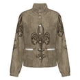 thumbnail image 5 of Jackets for Women Winter Coat Jackets Flannel Stand Collar Jacket(Vintage Fleur-de-lis Sepia,Size:S-4XL), 5 of 7