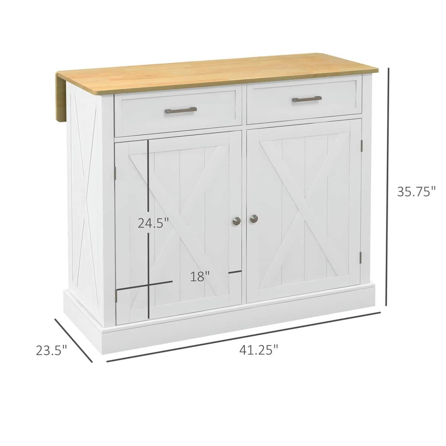 Demi Bonn 41" Rolling Kitchen Island with Drop Leaf, 2 Drawers, Wood Breakfast Bar, Adjustable Shelves for Dining Room Addition, White
