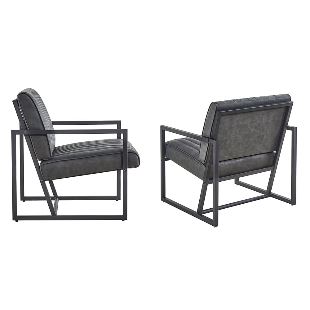 Lowestbest Modern PU Leather Sofachair, Lounge Chair with Steel Arm and Upholstered Cushion, Leisure Chairs for Bedroom Dining Room, Dark Grey Lowestbest Modern PU Leather Sofachair, Lounge Chair with Steel Arm and Upholstered Cushion, Leisure Chairs for Bedroom Dining Room, Dark Grey