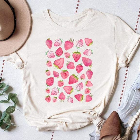 Tee Clo Strawberries T-Shirt Vintage Cottagecore Fruit Lover Summer Women Tee, Full Size S-5XL