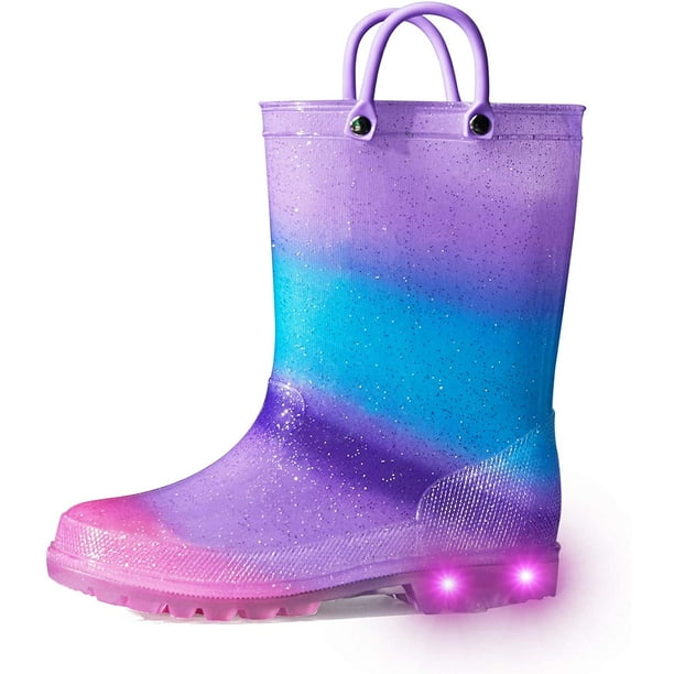 K KomForme Kids Light up Rain Boot Blue Purple Glitter Toddler Girls Shoes Size 11