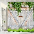 thumbnail image 2 of Rustic Barn Door Shower Curtain, Old Wooden Garage Cabin Vintage Farmhouse Country Barn Door Green Leaves Vine Design, Spring Barnwood Decor Cloth Fabric Bathroom Curtains with Hooks, 70X70in, 2 of 5