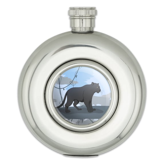 Black Panther Leopard Jaguar Forest Round Stainless Steel 5oz Hip Drink Flask