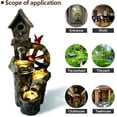 thumbnail image 3 of Three-Tier Outdoor Decorative Garden Birdhouse Water Fountain with LED Lights & Water Wheel, 3 of 9