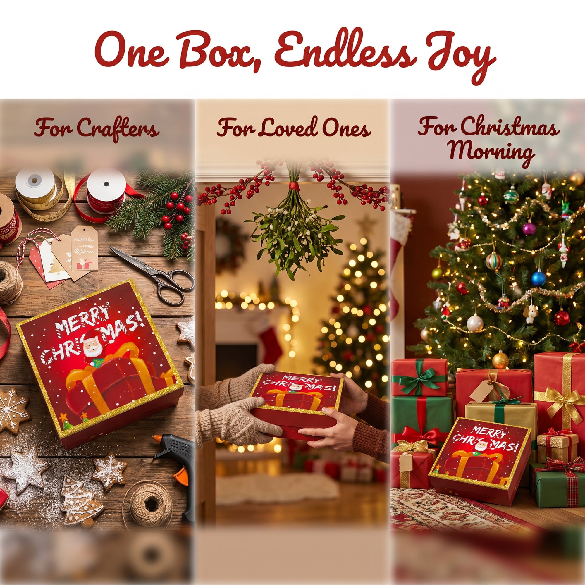 Unique Bargains Elegant Gift Box with Lid Featuring Christmas Pattern Red 6.6"x6.6"x3.1"
