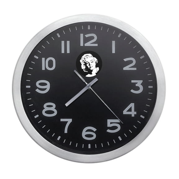 Wall Clock Home Decor or for a Patio/RV/Game Room 10" Round Silver Edge with a Black Face Featuring Your Choice of a Fun Novelty Themed Vinyl Decal - FREE Battery Included (Black and White Monroe)