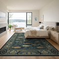 thumbnail image 3 of ODIKA 9'x12' Washable Area Rug Non-Slip, Chair-Friendly Slate Blue Gold Vintage Fish Design Rustic Angler Motif with Cabin Border for Dining Room, Basement, Large Office, 3 of 7