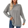 thumbnail image 2 of qolati Women's Casual Shirts Fashion Contrast Neck Long Sleeve Split Blouse Lightweight Oversized Pullovers Tee Tops 2023 Fall Clothes, 2 of 6