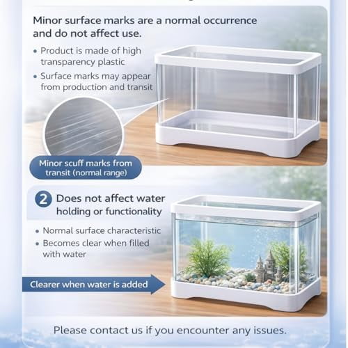 2 Gallon Plastic Rectangular Fish Tank, Aquarium for Betta Fish Reptiles Succulents Flower Centerpiece, Shatterproof with Clear Clarity for Home Office Desktop Decors (White)