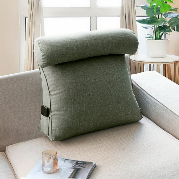 Bedside Cushion Adjustable Velvet Triangular Back Wedge Cushion Soft Support Pillow, 17.7 x 17.7 x 7.9 Inch