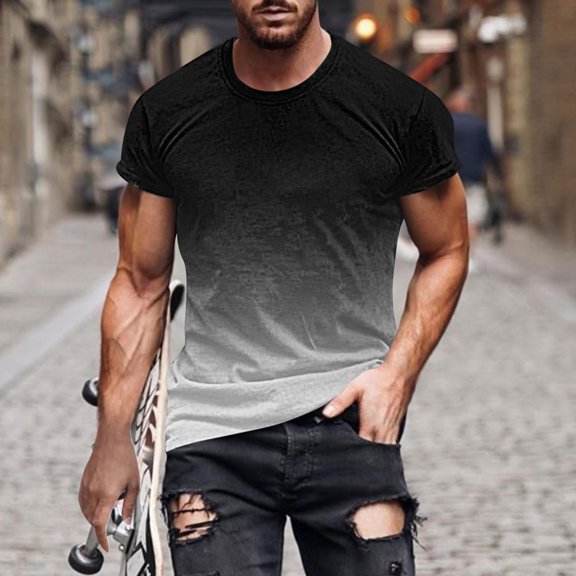 M-5X Plus Size T Shirts for Men Big & Tall Short Sleeve Crewneck Tees Tops Mens Casual Gradient Printed Pullover Slim Loungewear Workout Tshirts Shirt