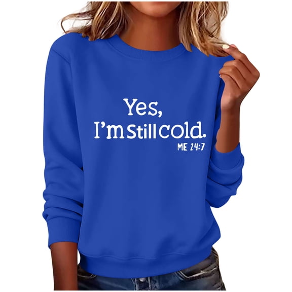 Sexlip Women Funny Letter Graphic Crew Neck Sweatshirt Pullover Long Sleeve Ribbed Cuff Hem Relaxed Loose Fit Soft Fleece Fabric Casual Top For Daily Home Gathering Fall Winter Wear Blue XXL