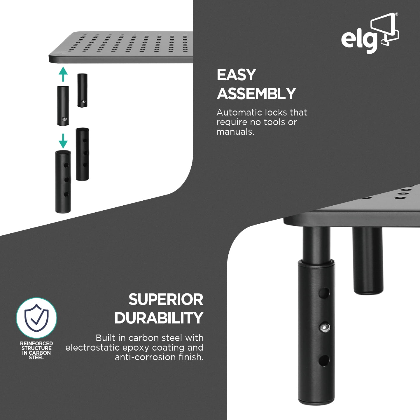 ELG Desktop Monitor Stand and Laptop Riser, Adjustable Height Steel Organizer, 44 lb Capacity, Black, 2 Pack