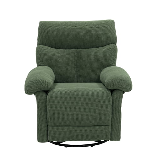 Modern Swivel Rocker Recliner Chair, Manual Overstuffed Glider Armchair with Textured Fabric, 360° Swivel & Rocking for Living Room and Nursery, Dark Green