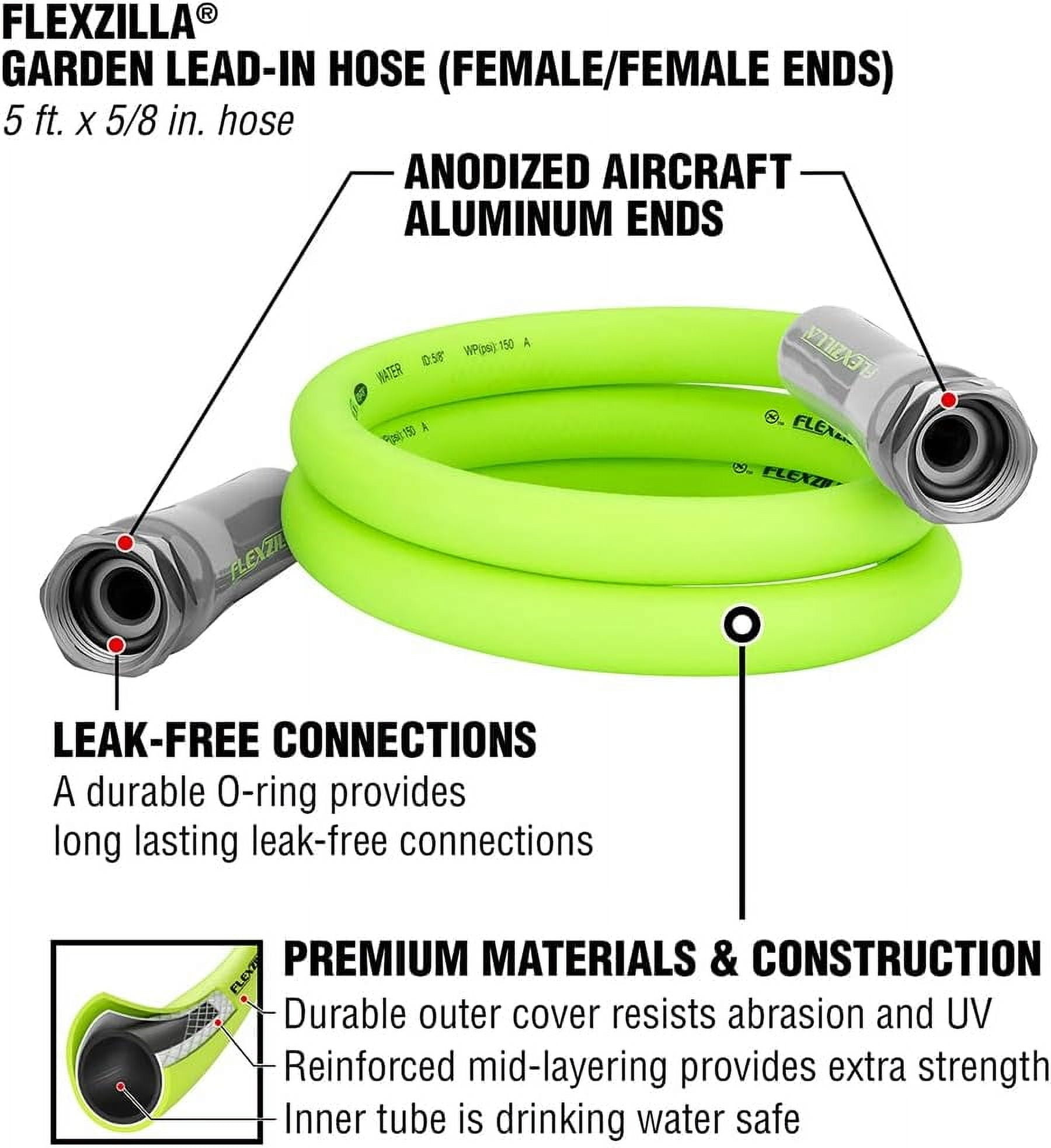 Garden Lead-in Hose 5/8" x 5' Female/Female 3/4" -  Lightweight Leak-
