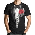 thumbnail image 2 of GHUALURU Men's Funny Tuxedo Graphic T-Shirt with Rose, Black Formal Suit Print Novelty Tee for Wedding Party Prom Costume，Black6，XL, 2 of 6