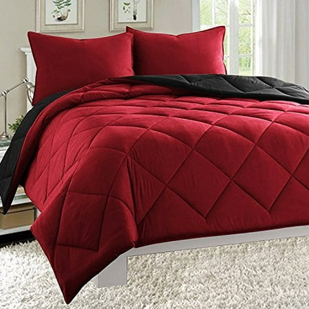 All Season Light Weight Down Alternative Reversible 2-Piece Comforter Set, Twin/Twin XL, Black/Burgundy, Super plush and comfortable, warm for ALL YEAR AROUND USE..., By Elegant