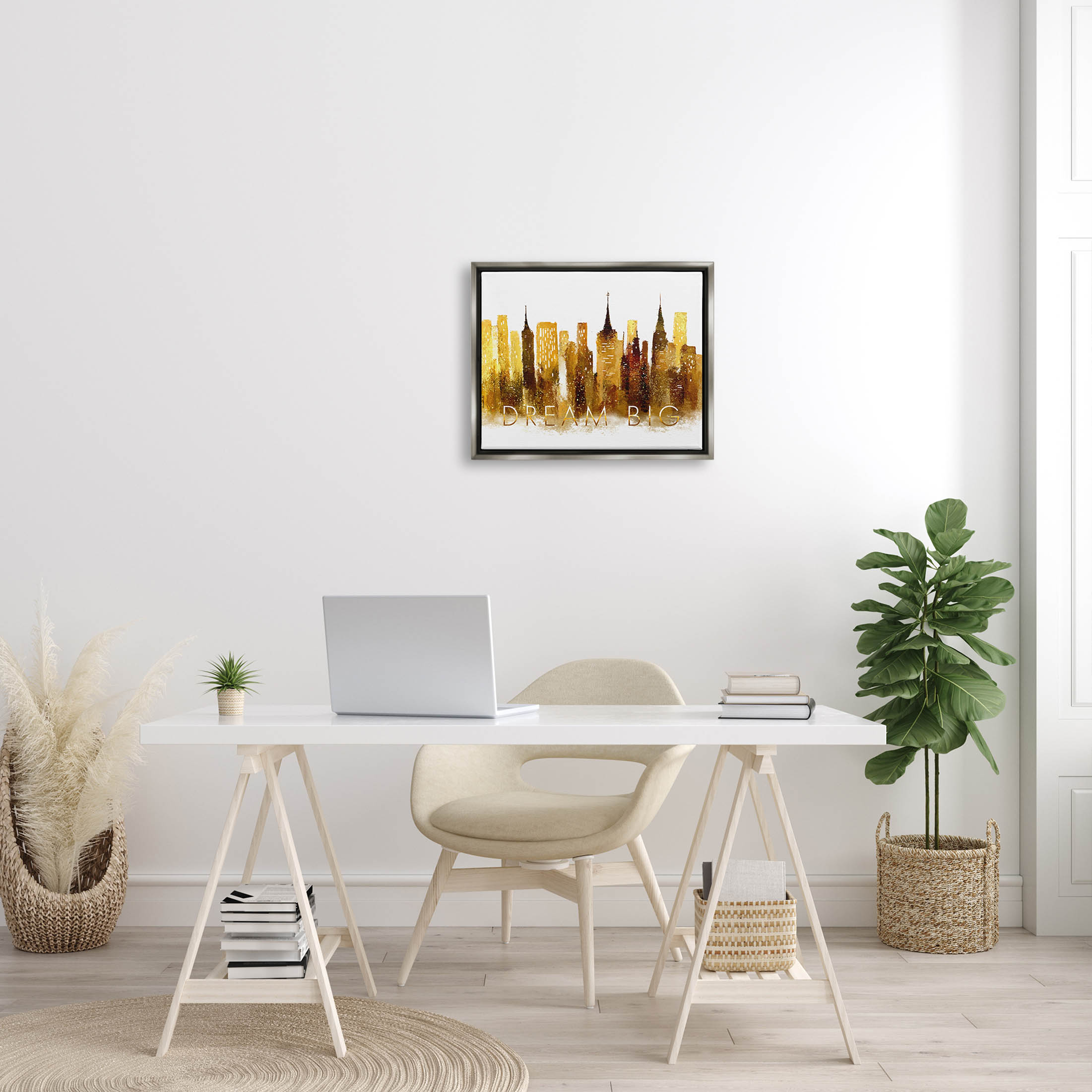 Stupell Industries Dream Big Glam City Skyline Graphic Art Luster Gray Floating Framed Canvas Print Wall Art, Design by Ziwei Li