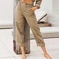 thumbnail image 2 of Women Pants Capris Cotton Drawstring Back Elastic Waist Casual Mid-Calf Length Trousers Cropped Pants Female Trousers Summer Spring Daily Stylish, 2 of 5