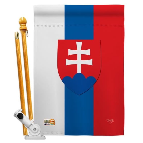 Breeze Decor BD-CY-HS-108197-IP-BO-D-US14-BD 28 x 40 in. Slovakia Flags of the World Nationality Impressions Decorative Vertical Double Sided House Flag Set with Pole Bracket & Hardware
