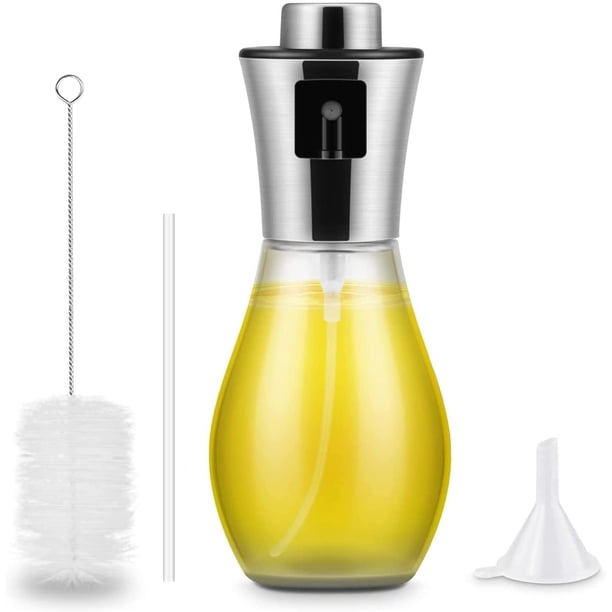 Pulverizador de aceite 200 ml Pulverizador de aceite/vinagre premium hecho de acero inoxidable y vidrio Pulverizador de aceite para cocinar, barbacoas, parrilladas, pastas, ensaladas, hornear y asar
