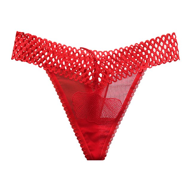 MZXELPRJD sous-Vêtements pour Femmes Culottes en Dentelle Sans Couture Taille Basse Ultra Fines Transparentes String en Maille Pack Rouge