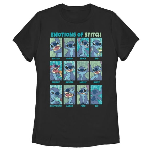 Women's Lilo & Stitch Emotions Of Experiment 626  Graphic Tee Black Medium