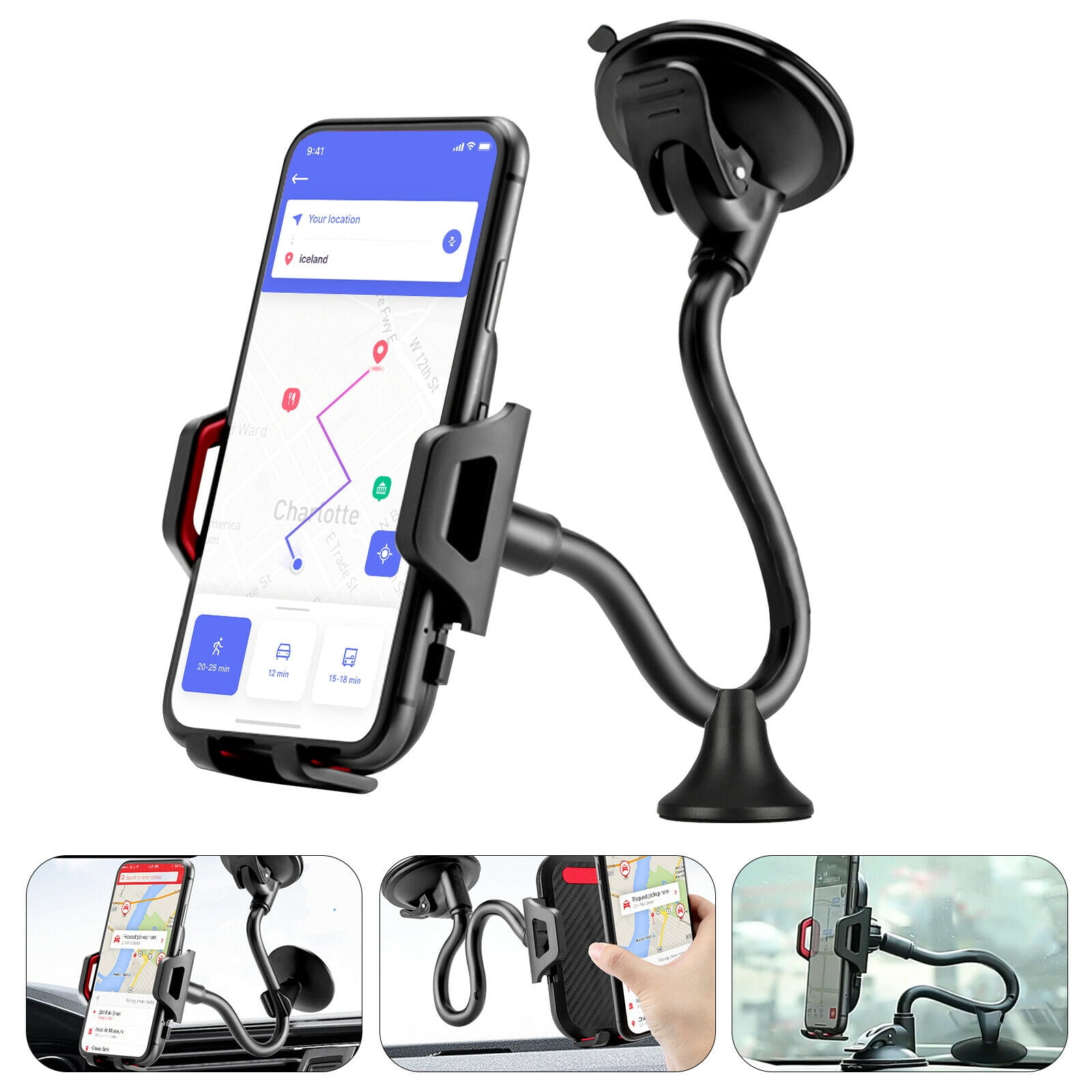 13'' Gooseneck Car Phone Holder, Industrial-Strength Car Phone Mount Windshield Suction Cup, Holder for Cell Phone in Truck, Long Arm Phone Holder Windshield Mount for Truck SUV, Phone Window Mount