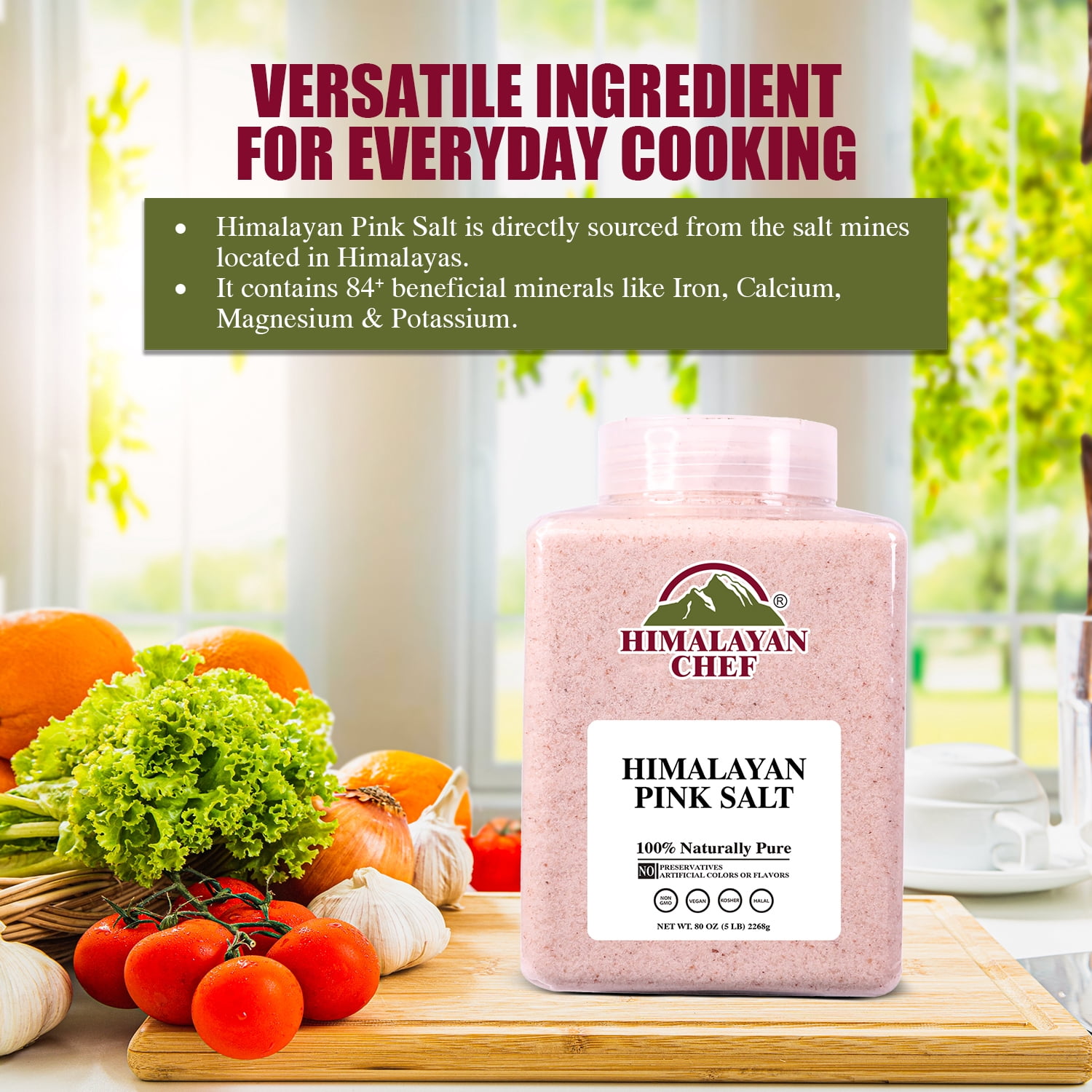 Himalayan Chef Pink Salt – Fine Grain, All Natural, 5 lbs, Pack of 2, No  Allergens