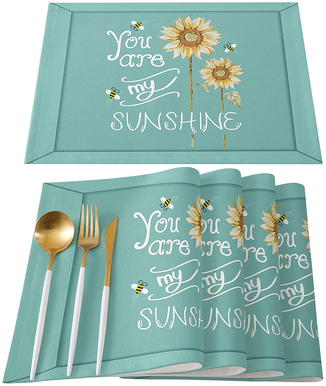 Indoor Placemats for Dining/Round/Kitchen Table, Farm Sunflower Aqua