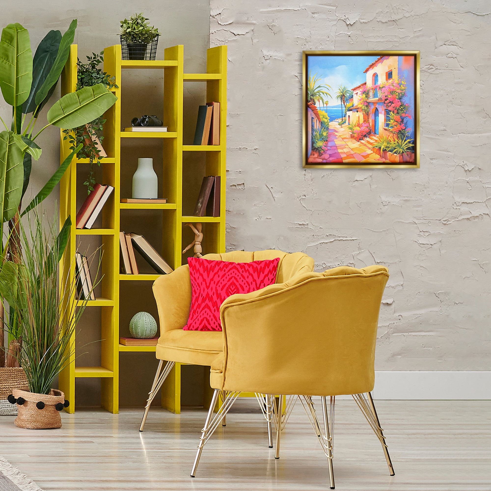 Stupell Industries Tropical Bella Vista Scenic & Cityscapes Painting Gold Floater Framed Canvas Art Print Wall Art, 18 x 18