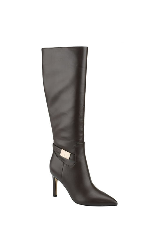 Womens Brown Logo Hardware Padded Jeora Pointed Toe Stiletto Zip-Up Heeled Boots 8.5 M