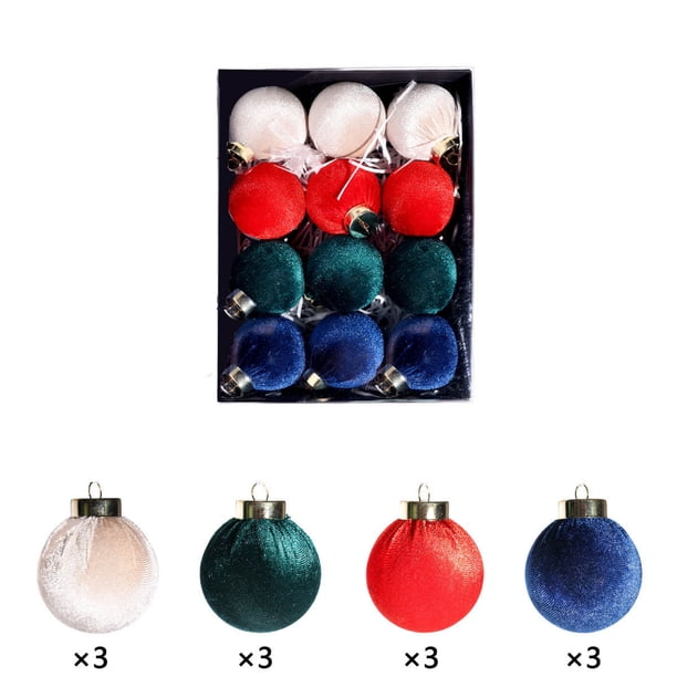 Juego de 12 adornos navideños de terciopelo de 6 cm en bolsas