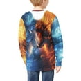 thumbnail image 2 of Chririnla Fire Ice Flame Wolf Pattern Comfy Casual Hoodie for Girls Long Sleeve with Pockets Lightweight Loose Fall Outerwear Size 8-10, 2 of 7