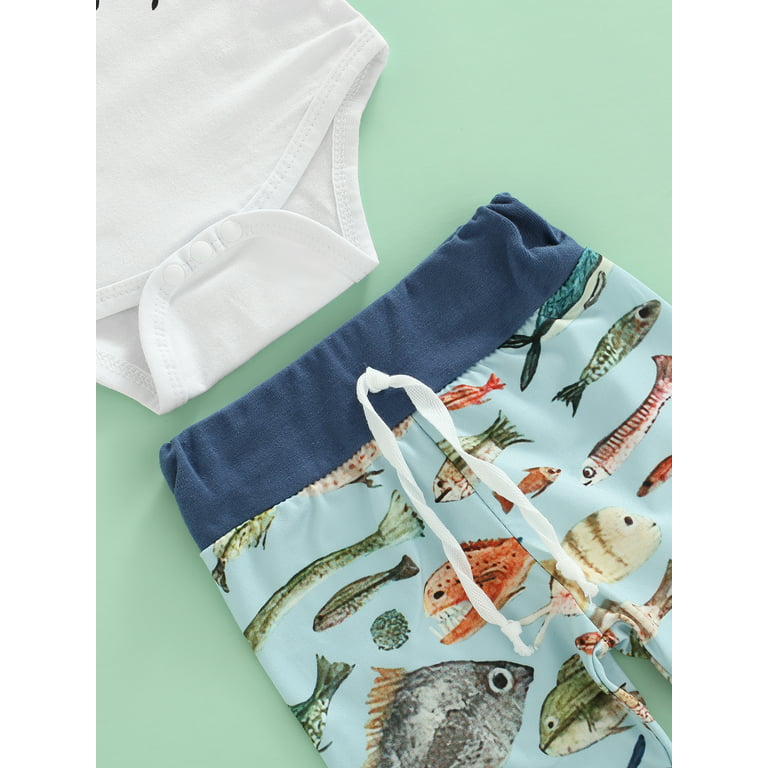 Properly Tied Baby Boys Fishing Shirt Style Shortall Romper - Aqua Blue