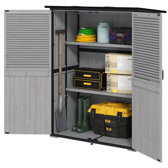 Grey Outdoor Storage Cabinet - Wood Garden Shed with Asphalt Roof | 55" W x 29" D | Secure & Ventilated Storage for Patio, Yard & Garden Tools