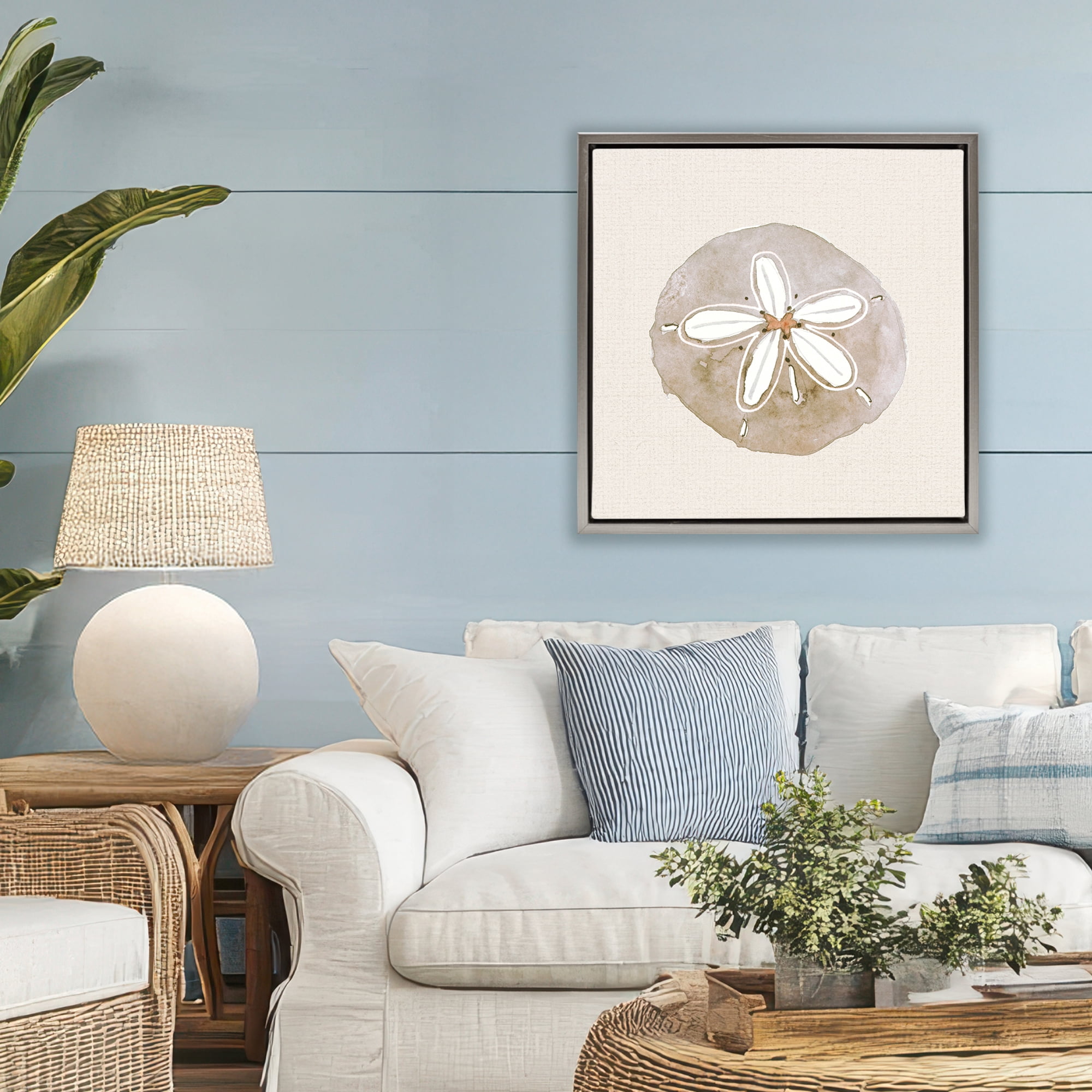Stupell Industries Serene Beige Sand Dollar Gray Framed Floater Canvas Wall Art, design by Lanie Loreth
