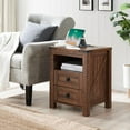 thumbnail image 3 of RedLemon Farmhouse Nightstand with Charging Station, Rustic 18 Inch End Table with 2 Storage Drawers and Open Shelf, Wood Sofa Side Table for Bedroom, Living Room (Reclaimed Barnwood), 3 of 6