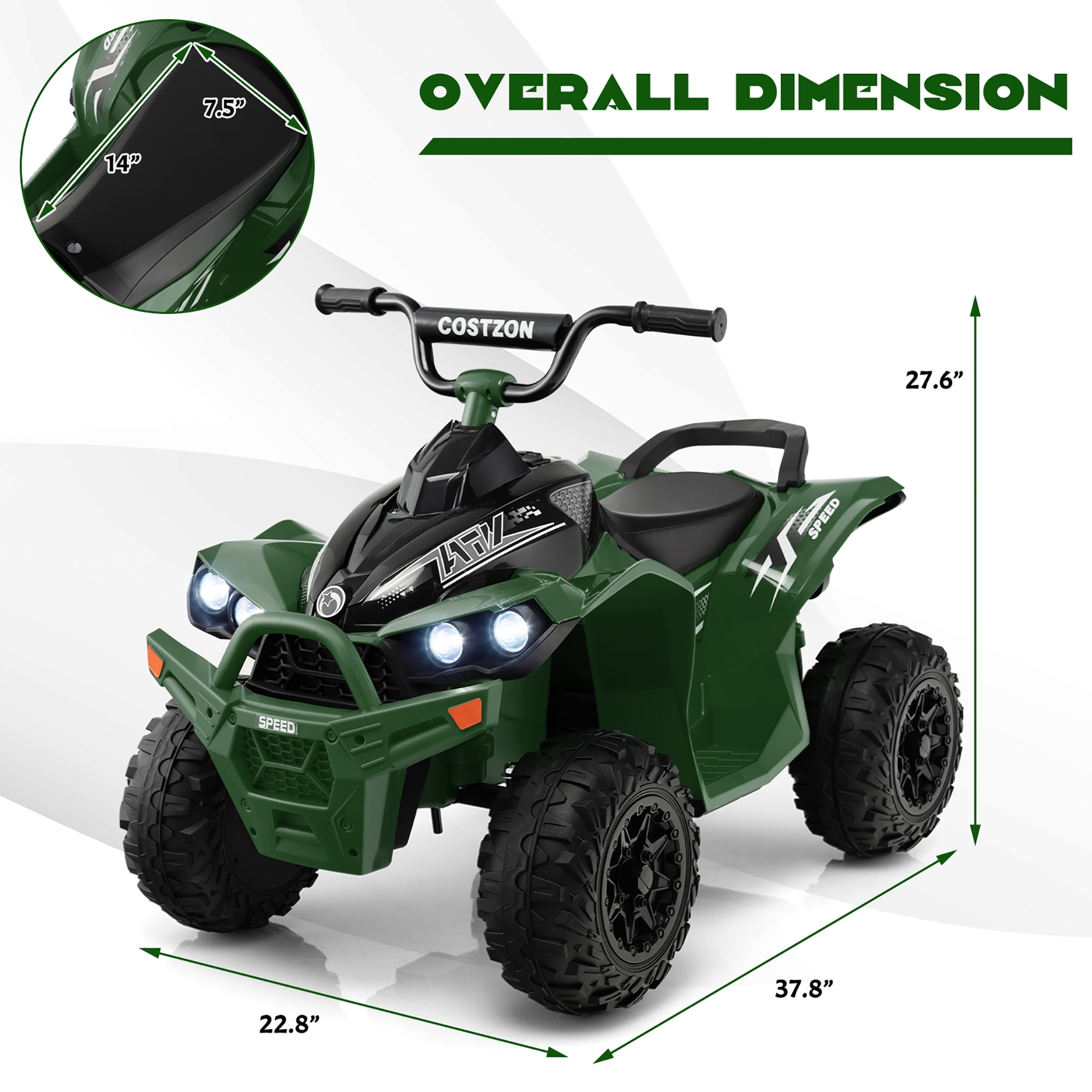 Costway 12V Battery Powered Kids Ride On ATV Electric 4-Wheeler Quad Car with  MP3 & Light Green