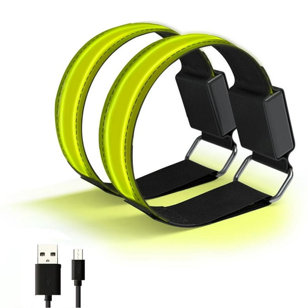 2 pulseras LED recargables por USB, reflectantes, ajustables, de seguridad, para correr, ciclismo y deportes al aire libre.