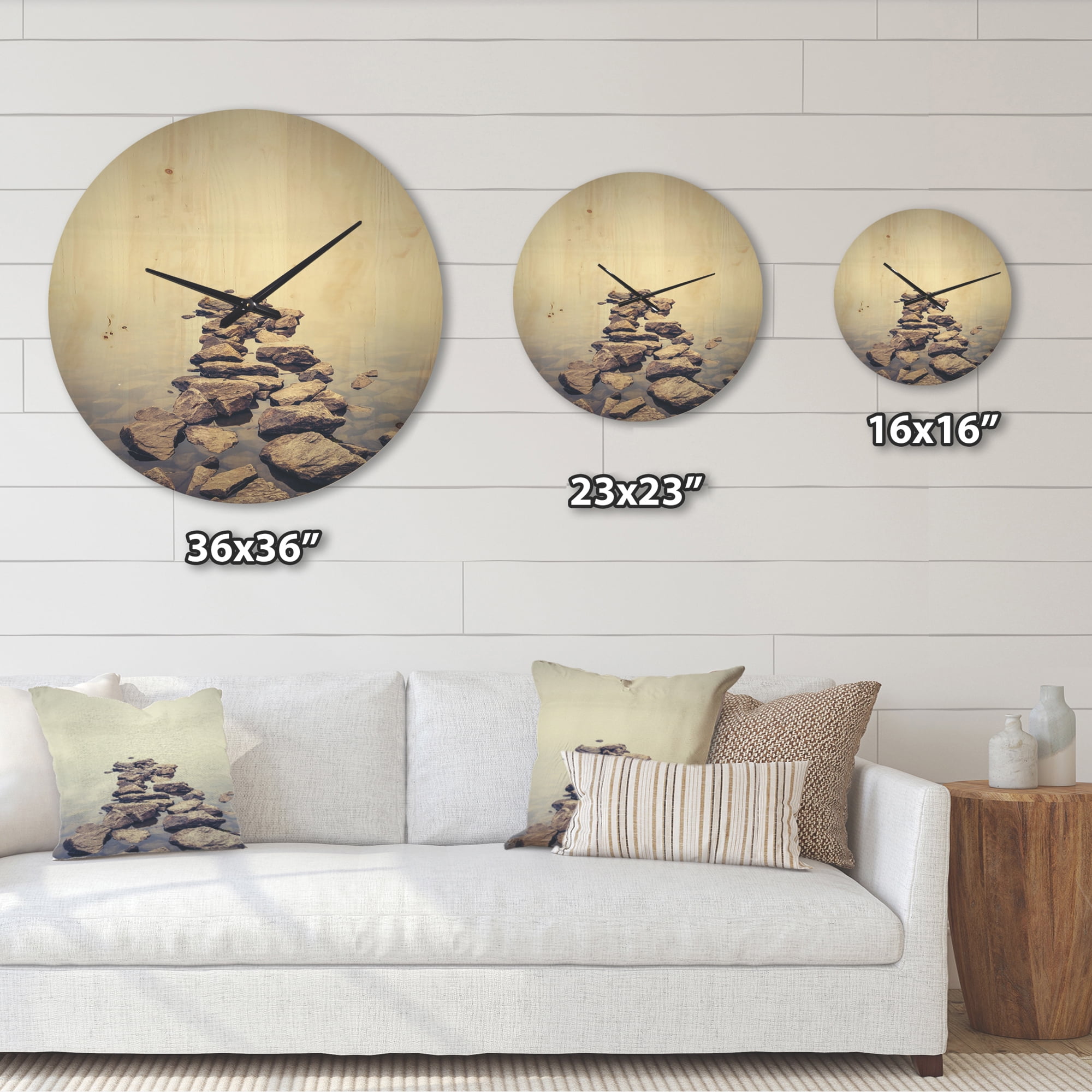 Designart 'Ukraine Minimalist Misty Lake landscape ' Modern Wood Wall Clock