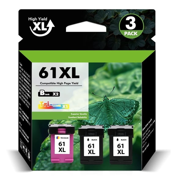 61 Ink Cartridge Compatible for HP 61XL Black and Color Ink for Envy 4500 5530 4502 Officejet 4630 4635 DeskJet 1000 1010 2050 2510 Printer (3-Pack)