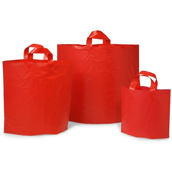 Pack Of 150, Assortment Solid Red Studio Soft Loop Plastic Bag 50 Piccolo(12" x 10" x 4"), 50 Mezzo & 50 Colossal