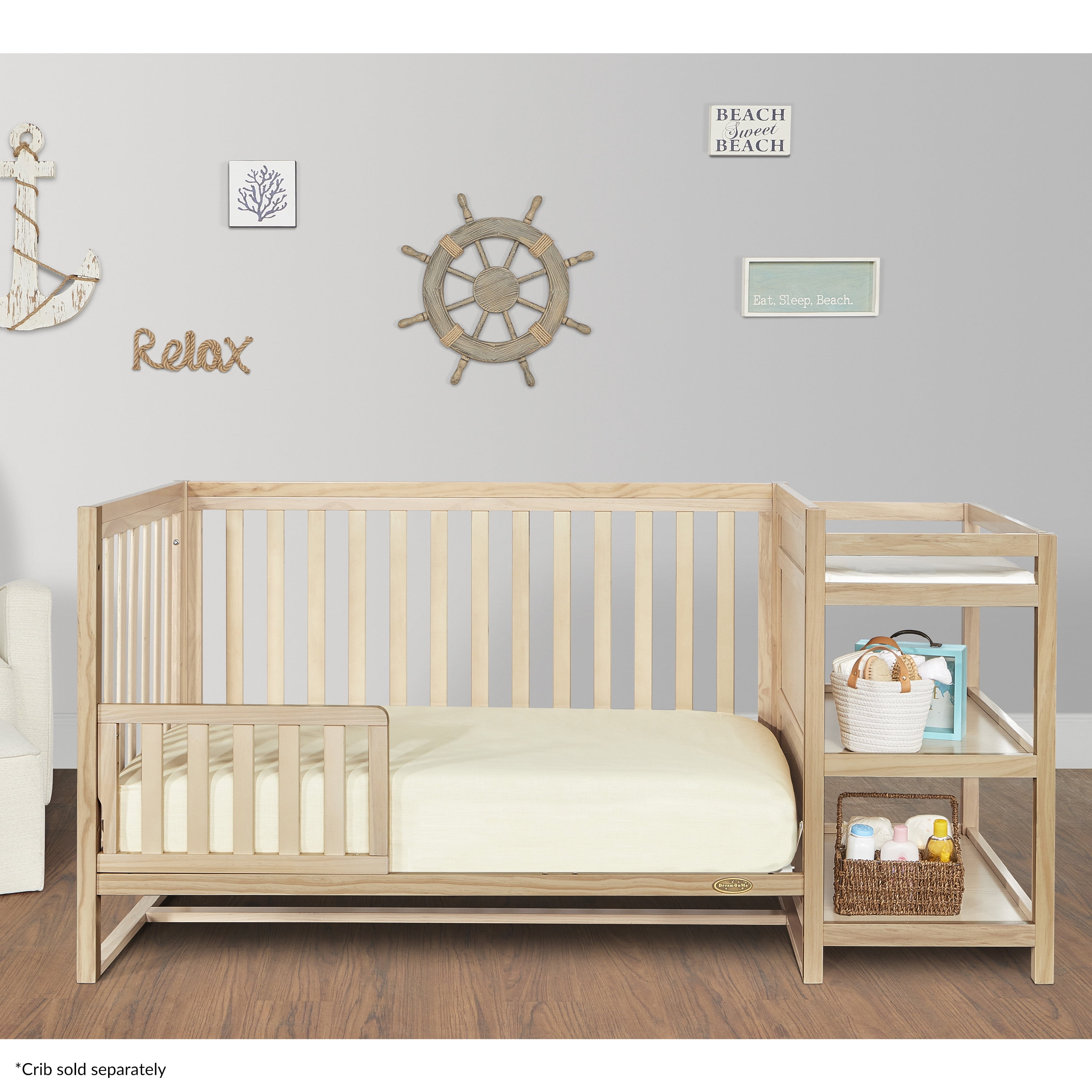 Dream On Me Universal Convertible Crib Toddler Guard Rail, Vintage White Oak